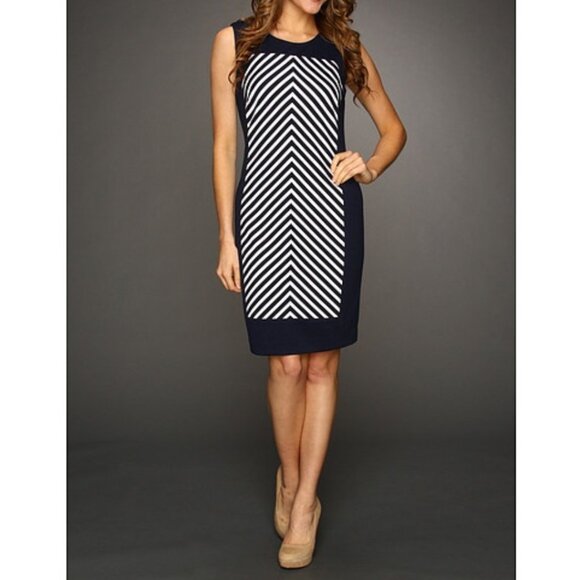 Calvin Klein Dresses & Skirts - Calvin Klein Navy Chevron Stripes Sheath Dress
